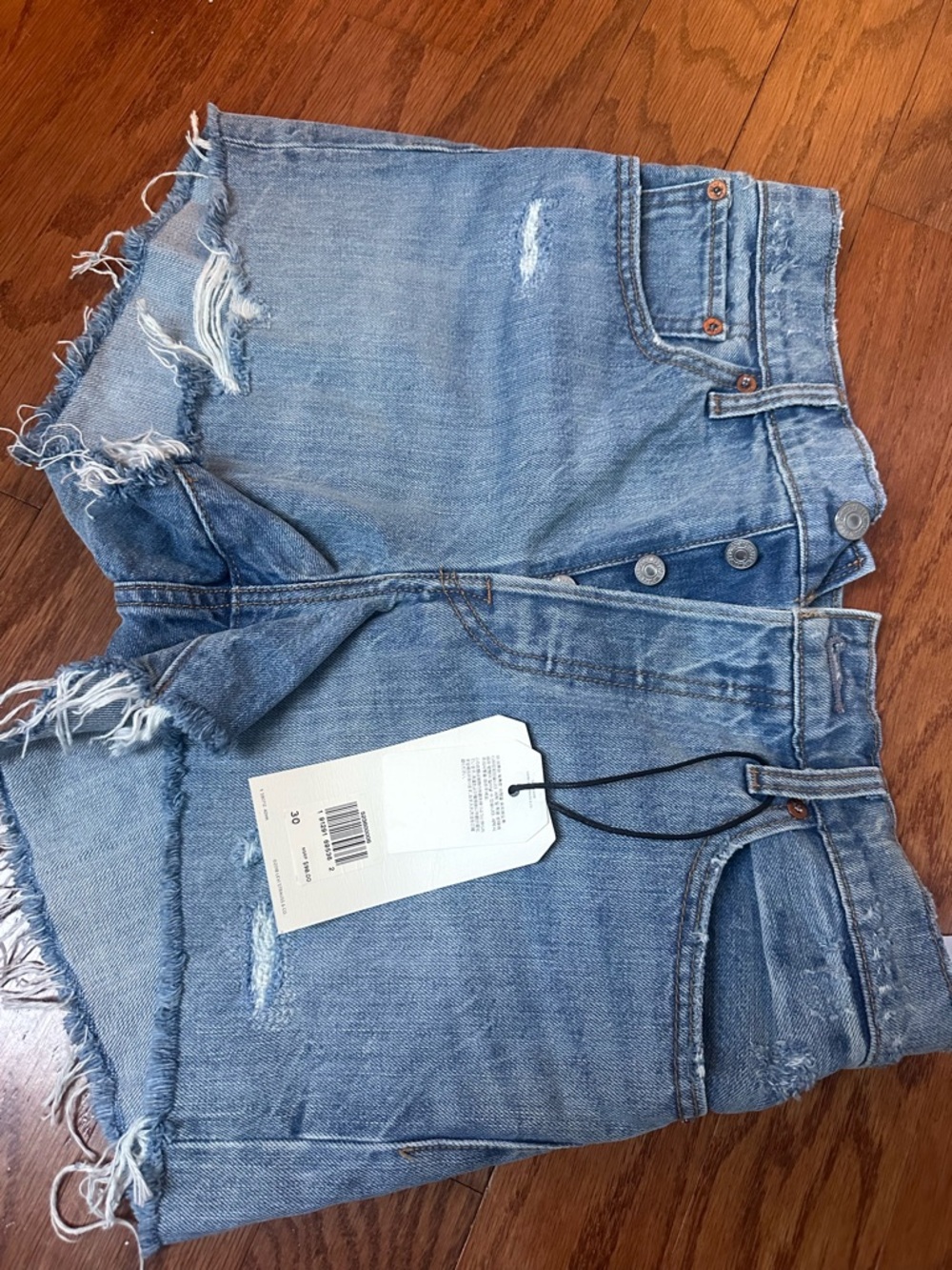 Levi’s Wedgie Short High-Rise Distressed Button-Fly Denim Shorts - Light Blue